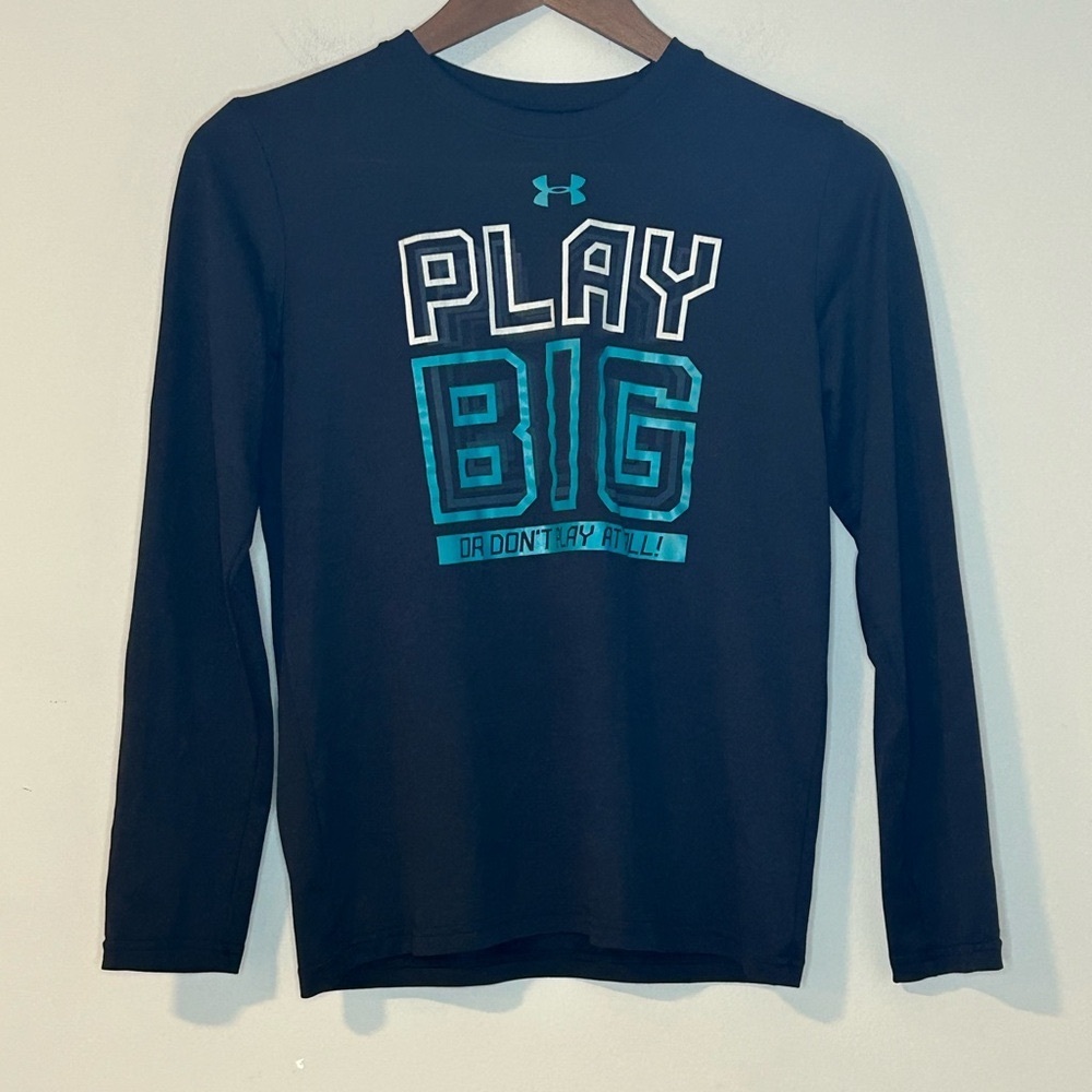 Under Armour Youth Long Sleeve Shirt YLG Black “Play Big” HeatGear Loose Fit